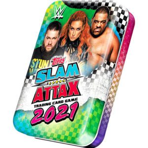 WWE Slam Attax 2021 Mini Sammeldose Grün & Blau Dose