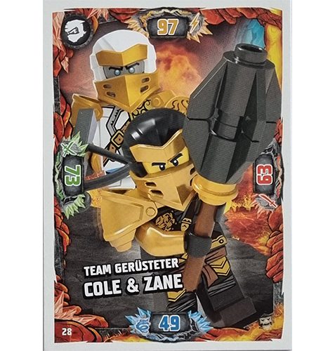 Lego Ninjago Serie 6 NEXT LEVEL Trading Cards Nr 028 Team Gerüsteter Cole und Zane
