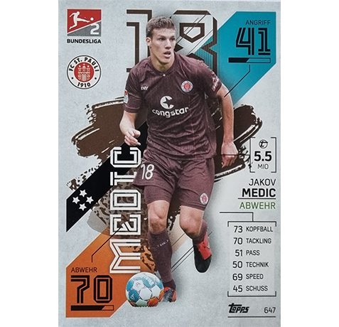 Topps Match Attax Extra 2021/22 Bundesliga Nr - 647 Jakov Medic