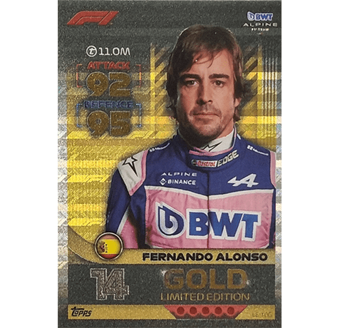Topps Formula 1 Turbo Attax 2022 Trading Cards - LE 10G Gold Fernando Alonso