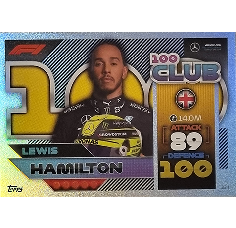 Topps Formula 1 Turbo Attax 2022 Trading Cards Nr 331 Club 100 Lewis Hamilton
