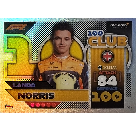 Topps Formula 1 Turbo Attax 2022 Trading Cards Nr 333 Club 100 Lando Norris