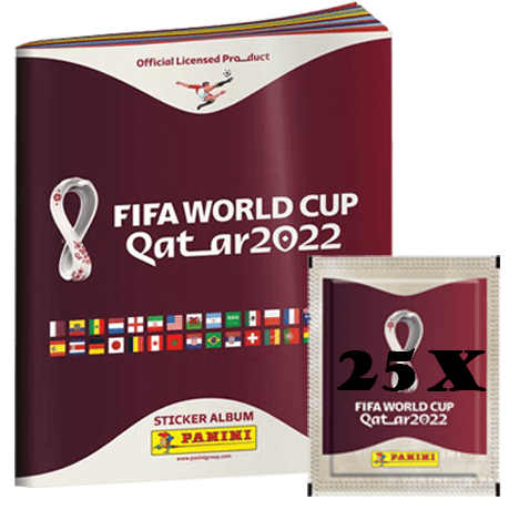 Panini FIFA World Cup Qatar 2022 Offizielle Stickerserie - 1x Softcover Album + 25x Stickertüten