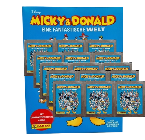 Panini Micky und Donald Sticker Serie Eine Fantastische Welt - 1x Stickeralbum + 15x Stickertüten