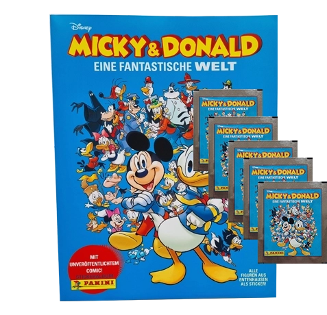 Panini Micky und Donald Sticker Serie Eine Fantastische Welt - 1x Stickeralbum + 5x Stickertüten