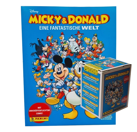 Panini Micky und Donald Sticker Serie Eine Fantastische Welt - 1x Stickeralbum + 1x Display je 36x Stickertüten