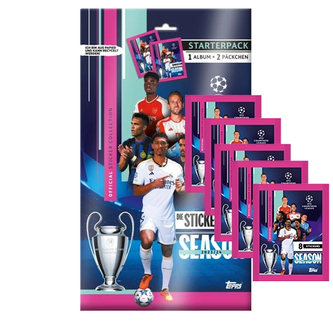 Topps Champions League 2023-2024 Sticker - 1x Starterpack + 5x Sammeltüten