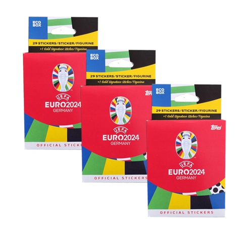 Topps UEFA EURO 2024 Sticker Kollektion (SWISS VERSION) Rote Sticker Variante – 3x Eco Box