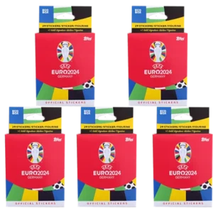Topps UEFA EURO 2024 Sticker Kollektion (SWISS VERSION) Rote Sticker Variante – 5x Eco Box