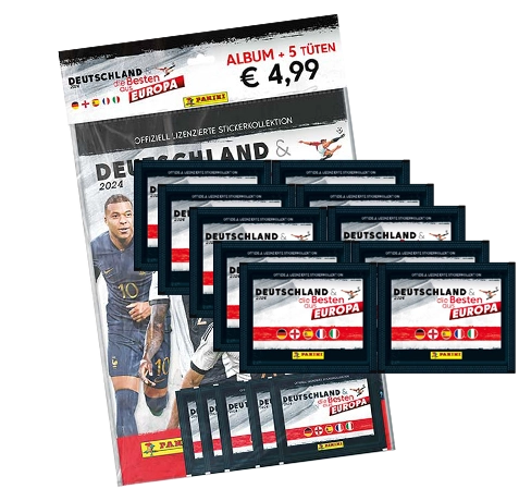 Panini Deutschland und die Besten aus Europa 2024 Sticker - 1x Starterpack + 10x Stickertüten
