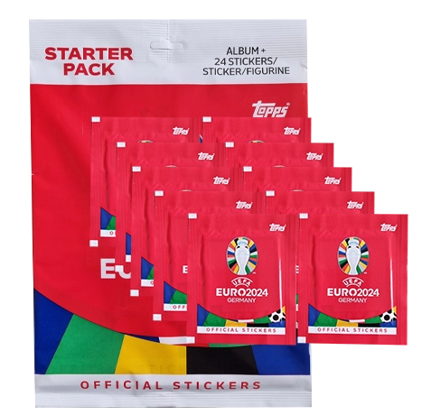 Topps UEFA EURO 2024 Sticker Kollektion (SWISS VERSION) Rote Sticker Variante – 1x Starterpack + 10x Stickertüten