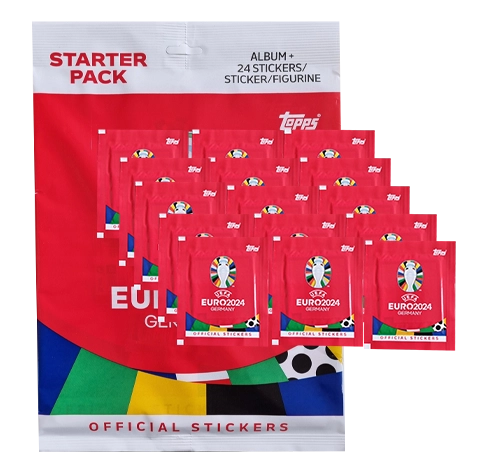 Topps UEFA EURO 2024 Sticker Kollektion (SWISS VERSION) Rote Sticker Variante – 1x Starterpack + 15x Stickertüten