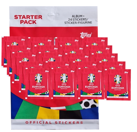 Topps UEFA EURO 2024 Sticker Kollektion (SWISS VERSION) Rote Sticker Variante – 1x Starterpack + 20x Stickertüten