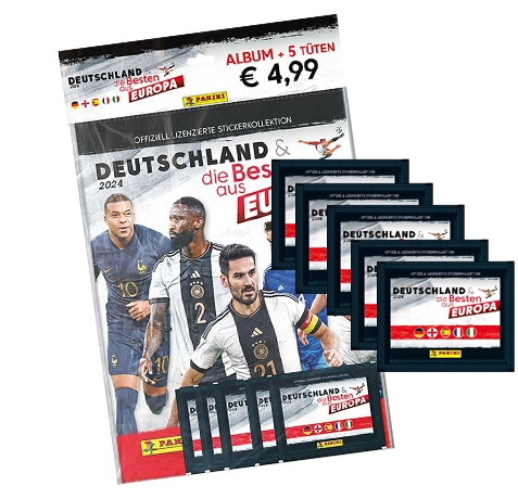 Panini Deutschland und die Besten aus Europa 2024 Sticker - 1x Starterpack + 5x Stickertüten