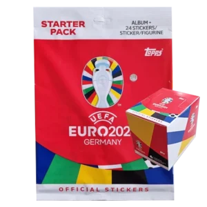Topps UEFA EURO 2024 Sticker Kollektion (SWISS VERSION) Rote Sticker Variante – 1x Starterpack + 1x DISPLAY je 100x Stickertüten