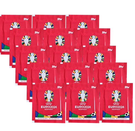 Topps UEFA EURO 2024 Sticker Kollektion (SWISS VERSION) Rote Sticker Variante – 15x Stickertüten