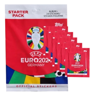 Topps UEFA EURO 2024 Sticker Kollektion (SWISS VERSION) Rote Sticker Variante – 1x Starterpack + 5x Stickertüten