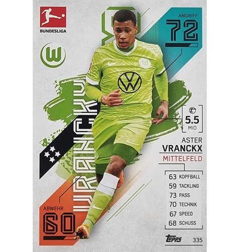 Topps Match Attax Bundesliga 2021/22 Nr 335 Aster Vranckx