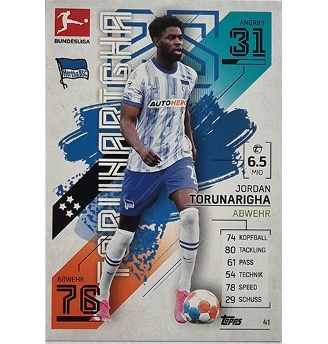 Topps Match Attax Bundesliga 2021/22 Nr 041 Jordan Torunarigha