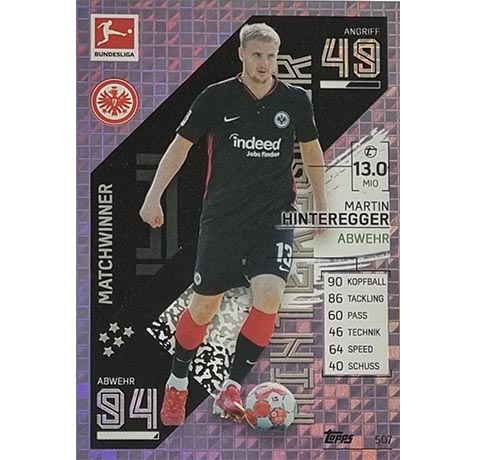 Topps Match Attax Extra 2021/22 Bundesliga Nr - 507 Martin Hinteregger Matchwinner