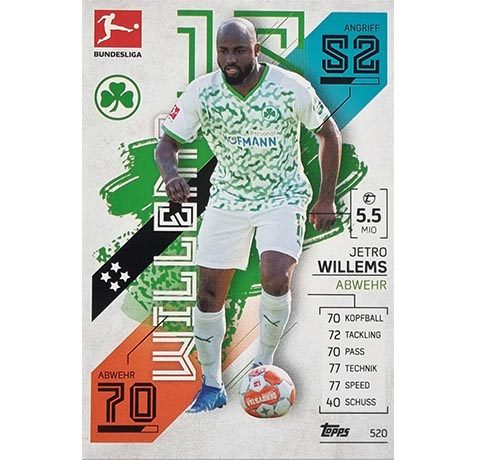 Topps Match Attax Extra 2021/22 Bundesliga Nr -520 Jetro Willems