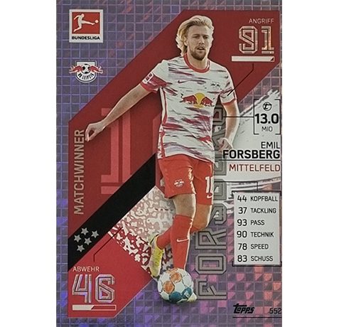 Topps Match Attax Extra 2021/22 Bundesliga Nr - 552 Emil Forsberg Matchwinner