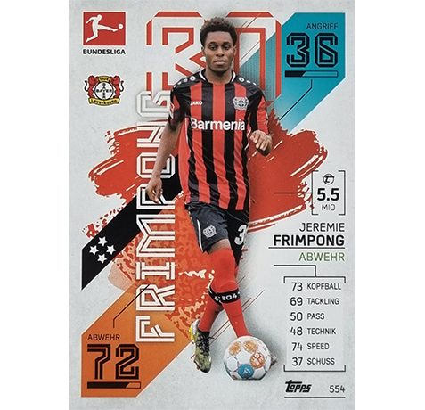 Topps Match Attax Extra 2021/22 Bundesliga Nr - 554 Jeremie Frimpong