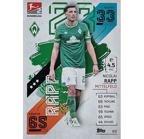 Topps Match Attax Extra 2021/22 Bundesliga Nr - 612 Nicolai Rapp