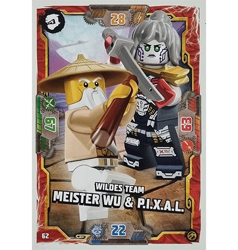 Lego Ninjago Serie 7 Trading Cards Geheimnisse der Tiefe - Nr 062 Wildes Team Meister Wu & P.I.X.A.L.