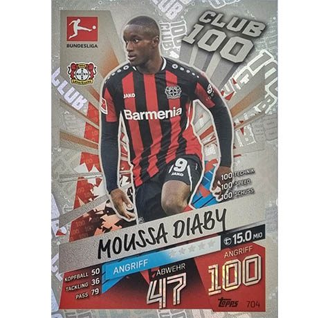 Topps Match Attax Extra 2021/22 Bundesliga Nr - 704 Moussa Diaby CLUB 100