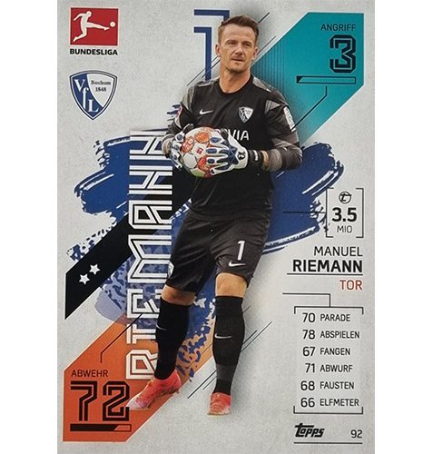 Topps Match Attax Bundesliga 2021/22 Nr 092 Manuel Riemann