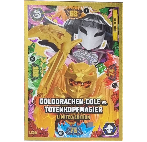 LEGO Ninjago TCG Serie 8 CRYSTALIZED - LE28 GOLDDRACHEN-COLE vs. TOTENKOPFMAGIER