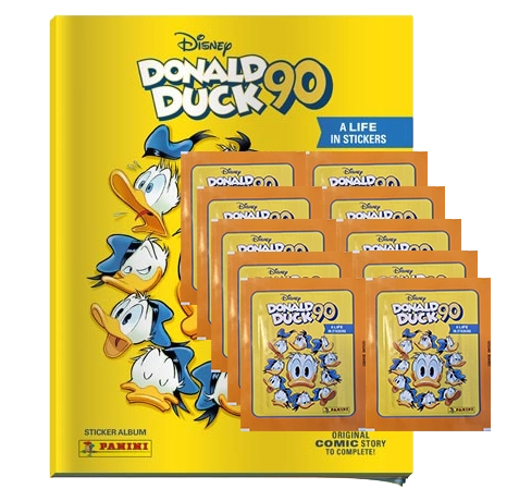 Panini 90 Jahre Donald Duck Sticker / 1x Stickeralbum inkl 10 Stickertüten