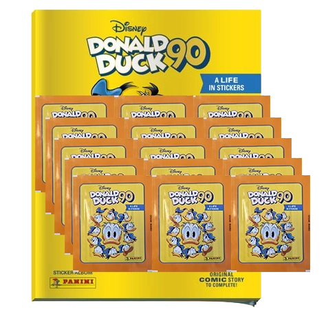 Panini 90 Jahre Donald Duck Sticker / 1x Stickeralbum inkl 15 Stickertüten