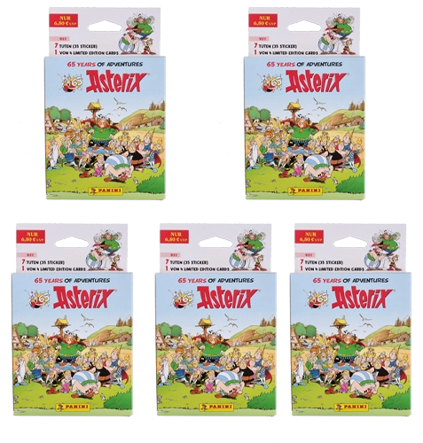 Panini Asterix 65 Jahre Abenteuer Sticker / 5x Eco Blister Pack