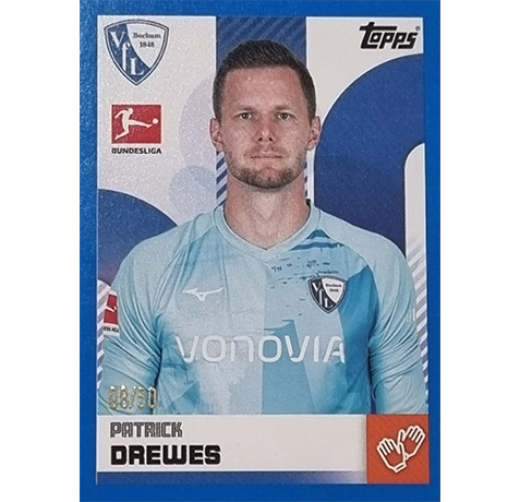 Topps Bundesliga Sticker Saison 2024/2025 / Sticker Nummer 056 PATRICK DREWES / BLAU PARALELL 08/50