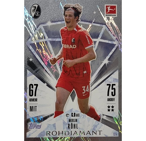 Topps Bundesliga Match Attax 2024/25 / Nr. 124 MERLIN RÖHL / ROHDIAMANT / NORMAL ODER PARALLEL NICHT AUSWÄHLBAR