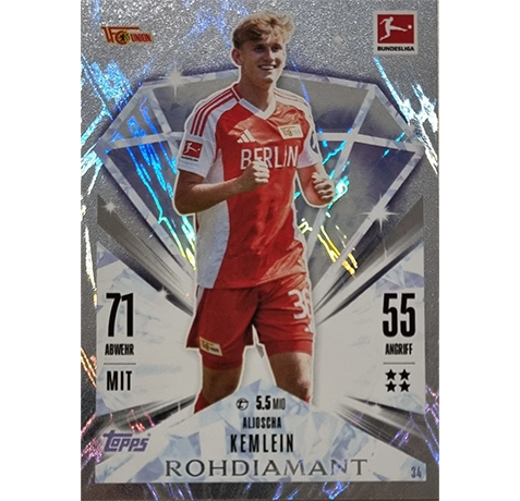 Topps Bundesliga Match Attax 2024/25 / Nr. 034 ALJOSCHA KEMLEIN / ROHDIAMANT / NORMAL ODER PARALLEL NICHT AUSWÄHLBAR