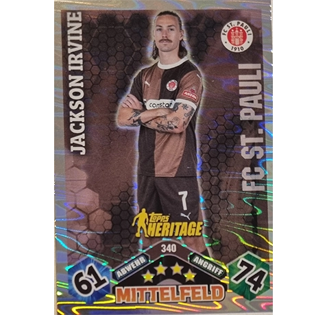 Topps Bundesliga Match Attax 2024/25 / Nr. 340 JACKSON IRVINE / HERITAGE