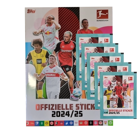 Topps Bundesliga Sticker Saison 2024/2025 / 1x Sammelalbum inkl 5x Stickertüten