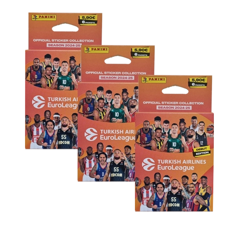 Panini Turkish Airlines EuroLeague Sticker 2024-25 / 3x Eco Blister je 6x Stickertüten