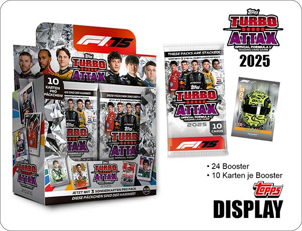 Topps Turbo Attax 2025 Display – 24 Boosterpacks mit 240 F1® Sammelkarten