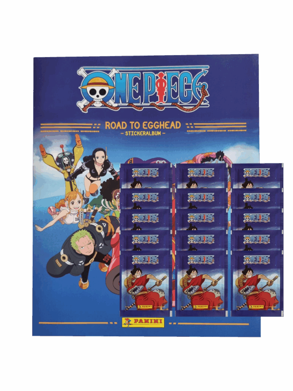 Panini One Piece Sticker Sparpaket Road to Egghead – Album + 15 Stickertüten