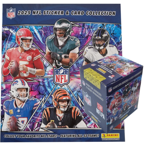 Panini NFL Sticker & Cards 2025 Bundle | Display + Album (50 Tüten)