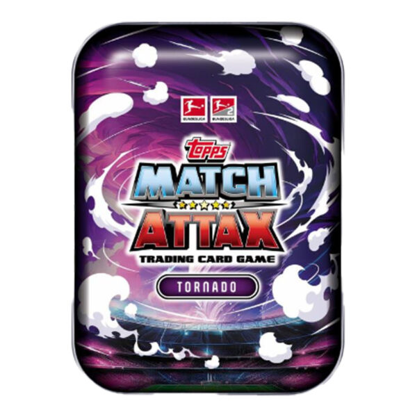 Hol dir die Topps Match Attax Bundesliga 2025/26 Mini Tin TORNADO! Enthält 39 Karten inkl. 3 exklusive Karten, die nur in dieser Tin erhältlich sind. Vorverkauf ab 16.10.2025 – Preis nur 9,99 € (UVP).