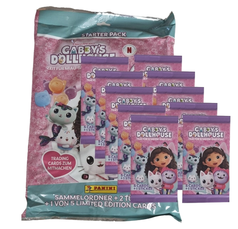 Panini Gabbys Dollhouse Trading Cards | Starterpack + 10 Booster (Bundle)