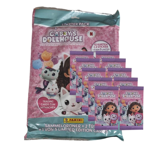 Panini Gabbys Dollhouse Trading Cards | Starterpack + 10 Booster (Bundle)