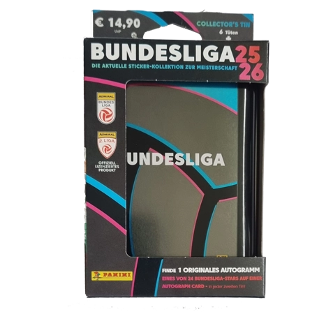 Panini Admiral Österreichische Bundesliga Sticker 2025/26 Collectors Tin – 6 Tüten + 1 Trading Card