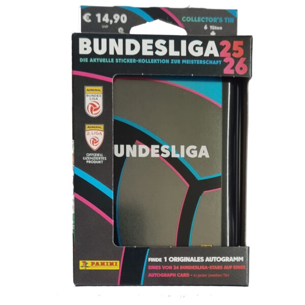 Panini Admiral Österreichische Bundesliga Sticker 2025/26 Collectors Tin – 6 Tüten + 1 Trading Card