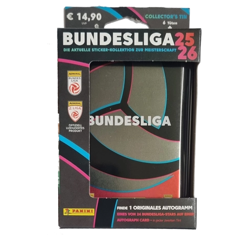 Panini Admiral Österreichische Bundesliga Sticker 2025/26 Collectors Tin – 6 Tüten + 1 Trading Card